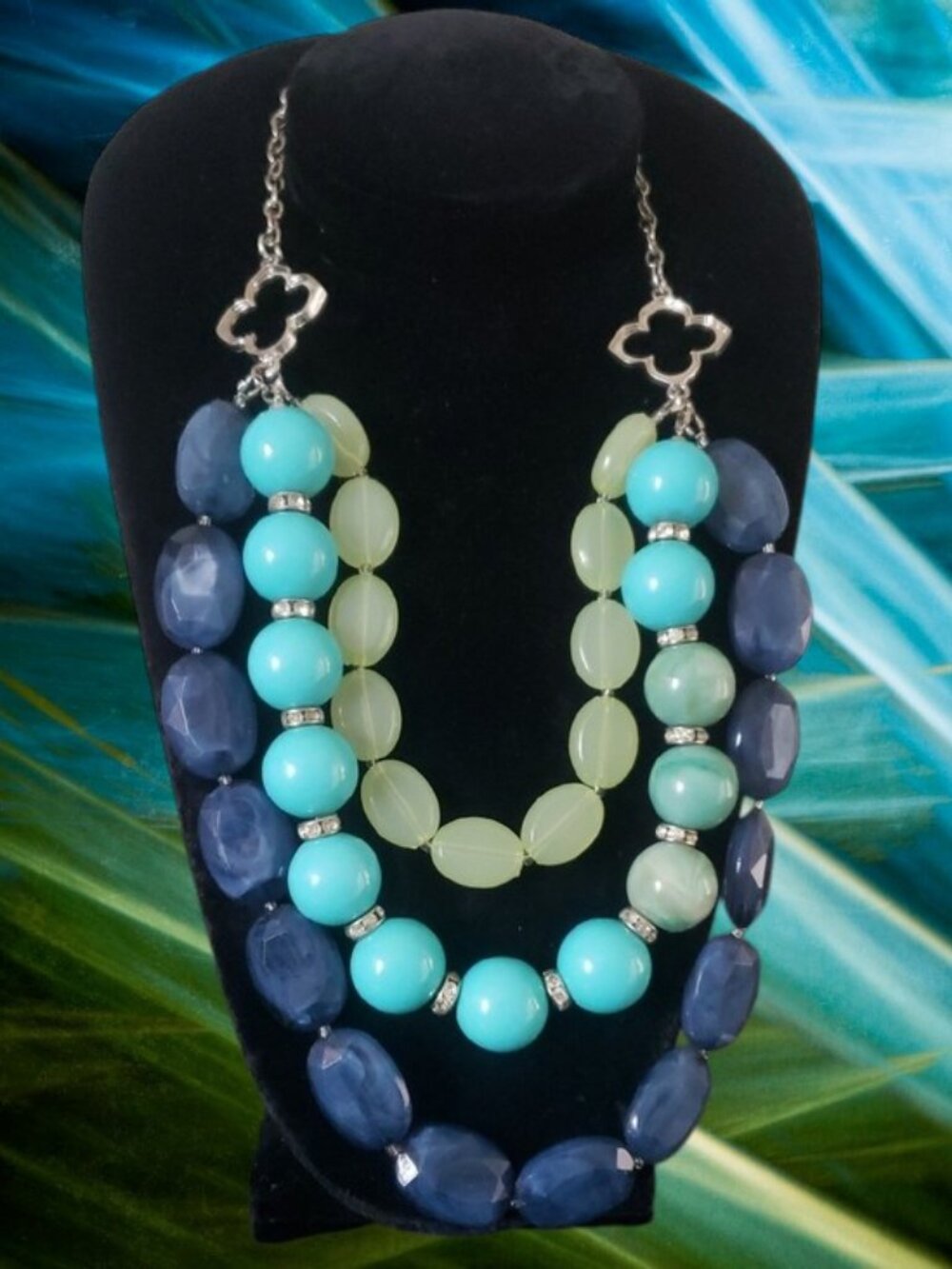 Simple Addiction 3 Layer Navy Blue, Turquoise & Light Lime Green Necklce ✨NWOT✨